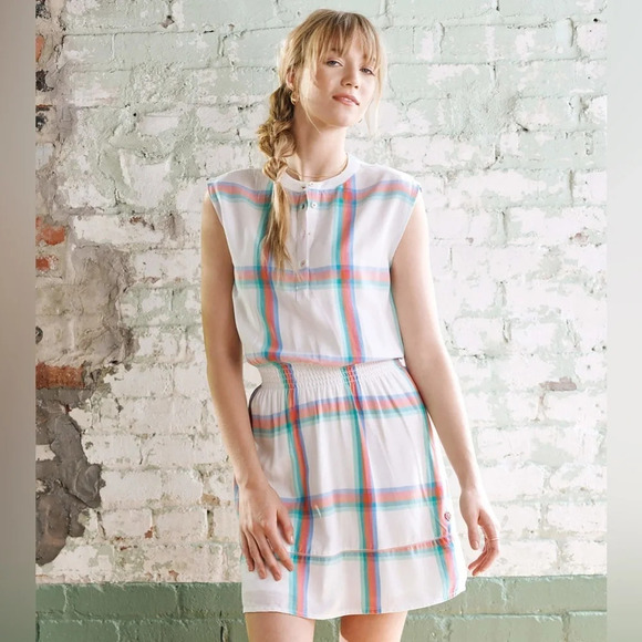 Hatley White Southern Plaid The Abbey Lyocell Mini Shirt Dress Size Small - Picture 11 of 11